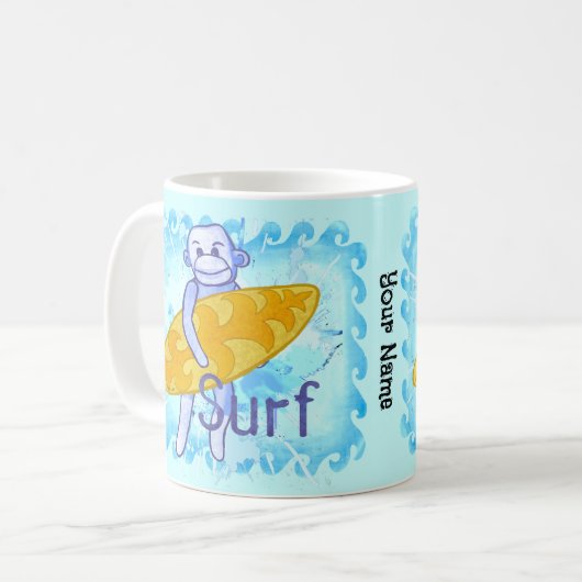 Sock Monkey Surfer-mok Koffiemok (Voorkant links)