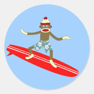Sock Monkey Surfer Ronde Sticker