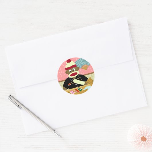 Sock Monkey Sushi Ronde Sticker (Envelop)