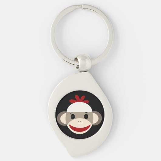 Sock Monkey Swirl Metal Sleutelhanger (Voorkant)