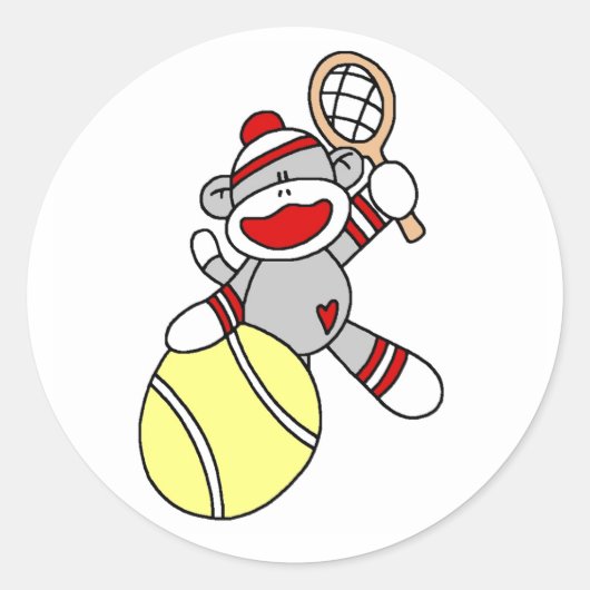 Sock Monkey Tennis Ronde Sticker (Voorkant)