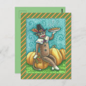 SOCK MONKEY THANKSGIVING EN PUMPKIN PIE BRIEFKAART (Voorkant / Achterkant)