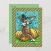SOCK MONKEY THANKSGIVING EN PUMPKIN PIE FEESTDAGENKAART (Voorkant / Achterkant)