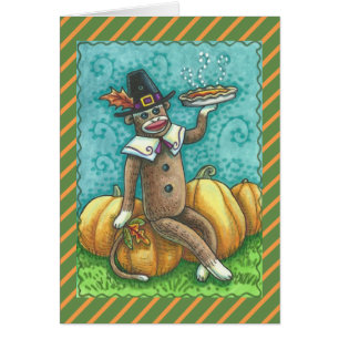 SOCK MONKEY THANKSGIVING WENSKAART Blank