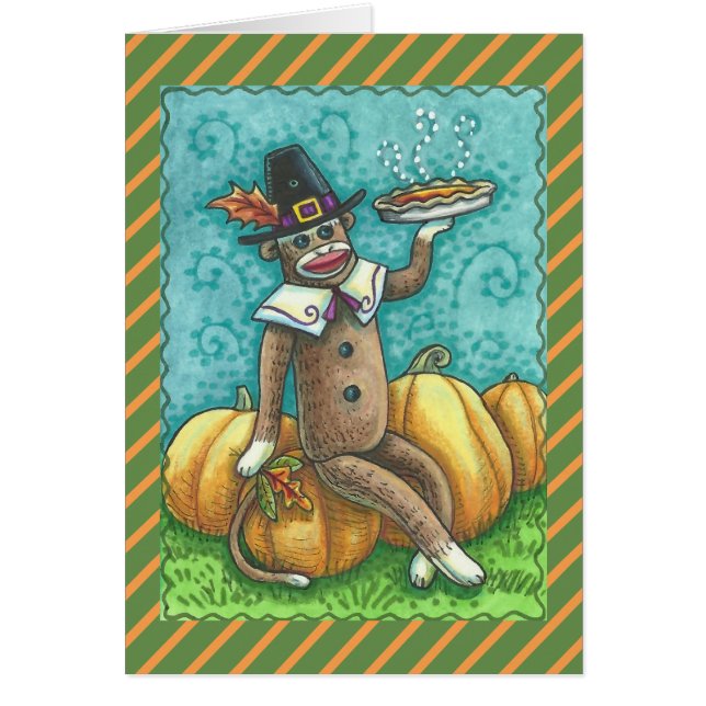 SOCK MONKEY THANKSGIVING WENSKAART Blank (Voorkant)