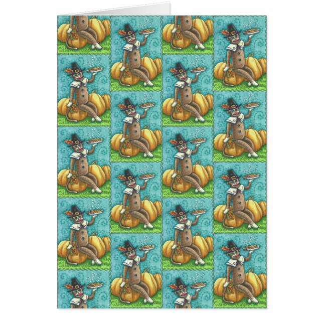 SOCK MONKEY THANKSGIVING WENSKAART Blank (Voorkant)