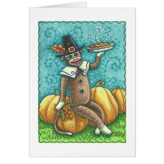 SOCK MONKEY THANKSGIVING WENSKAART Blank (Voorkant)