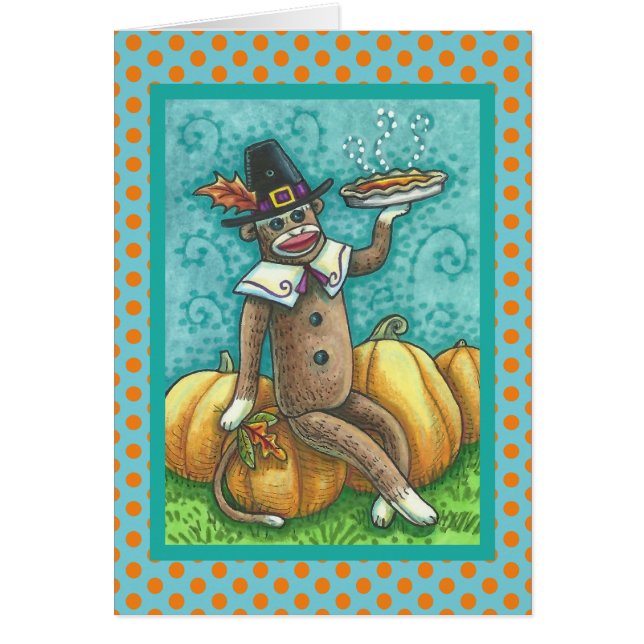 SOCK MONKEY THANKSGIVING WENSKAART Blank (Voorkant)