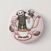 Sock Monkey Theepot pin knop Ronde Button 5,7 Cm (Voorkant)