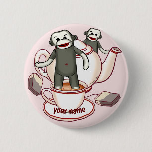 Sock Monkey Theepot pin knop Ronde Button 5,7 Cm