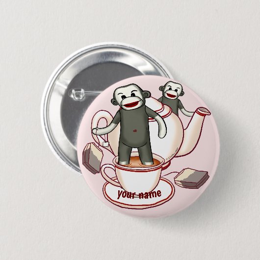 Sock Monkey Theepot pin knop Ronde Button 5,7 Cm (Voorkant /achterkant)