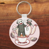 Sock Monkey Theepot sleutelhanger (Voorkant)