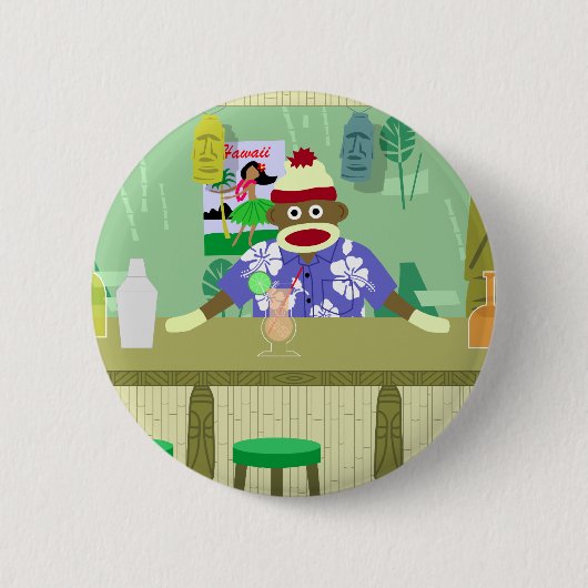 Sock Monkey Tiki Bar Ronde Button 5,7 Cm (Voorkant)