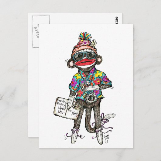 Sock Monkey Tourist Briefkaart (Voorkant / Achterkant)
