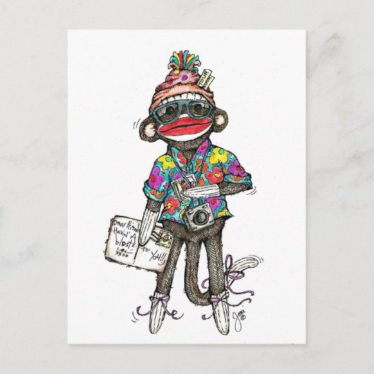 Sock Monkey Tourist Briefkaart (Voorkant)
