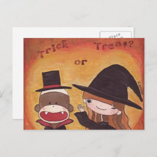 Sock Monkey Trick or treat? Briefkaart (Voorkant / Achterkant)