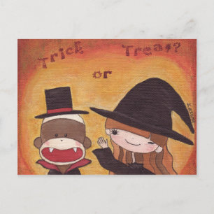 Sock Monkey Trick or treat? Briefkaart