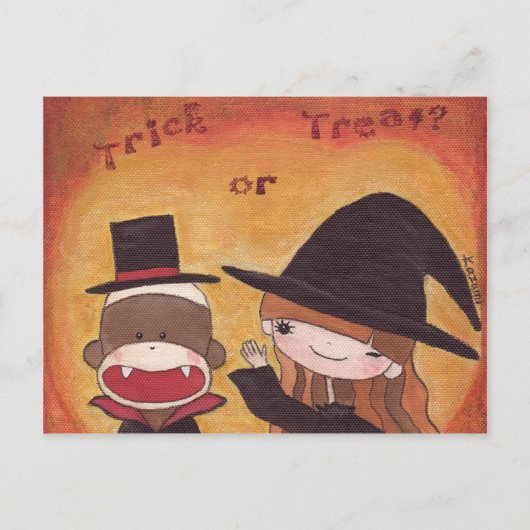 Sock Monkey Trick or treat? Briefkaart (Voorkant)