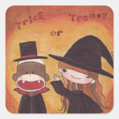 Sock Monkey Trick or treat? Vierkante Sticker (Voorkant)