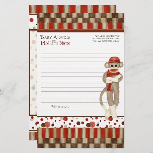 Sock Monkey, Tricycle, Boy Baby shower Advice (Voorkant / Achterkant)