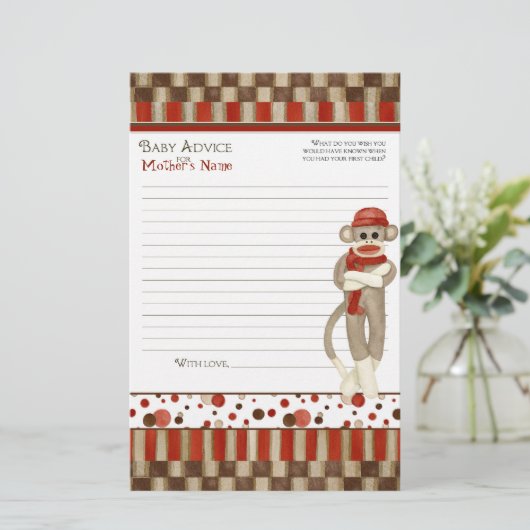 Sock Monkey, Tricycle, Boy Baby shower Advice (Staand voorkant)