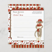 Sock Monkey, Tricycle, Boy Baby shower Advice (Voorkant / Achterkant)