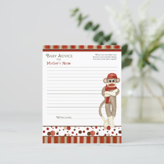 Sock Monkey, Tricycle, Boy Baby shower Advice (Staand voorkant)