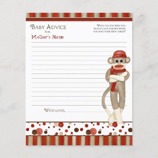Sock Monkey, Tricycle, Boy Baby shower Advice (Voorkant)
