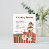 Sock Monkey, Tricycle, Boy Baby shower Invitation Kaart (Staand voorkant)