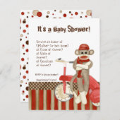 Sock Monkey, Tricycle, Boy Baby shower Invitation Kaart (Voorkant / Achterkant)