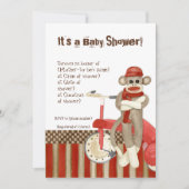 Sock Monkey, Tricycle, Boy Baby shower Invitation Kaart (Voorkant)