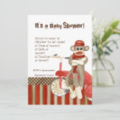 Sock Monkey, Tricycle, Boy Baby shower Invitation Kaart (Staand voorkant)
