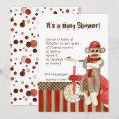 Sock Monkey, Tricycle, Boy Baby shower Invitation Kaart (Voorkant / Achterkant)