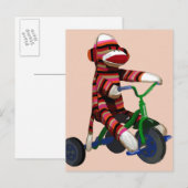 Sock Monkey Tricycle Briefkaart (Voorkant / Achterkant)