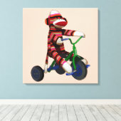 Sock Monkey Tricycle Canvas Afdruk (Insitu (Houten vloer))