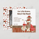 Sock Monkey, Tricycle, Jongen Aankondiging (Voorkant / Achterkant)