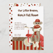 Sock Monkey, Tricycle, Jongen Aankondiging (Voorkant / Achterkant)