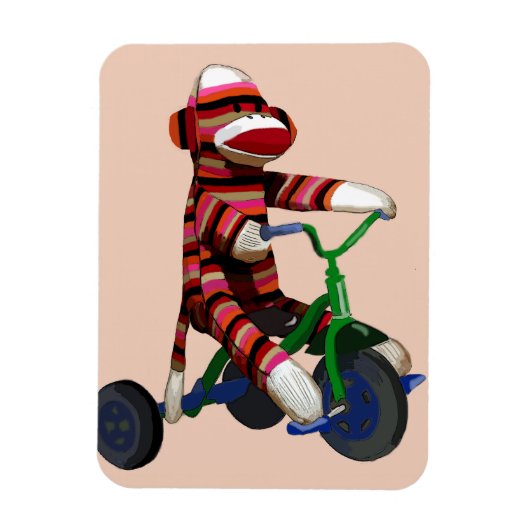 Sock Monkey Tricycle Magneet (Verticaal)