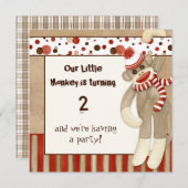 Sock Monkey, Uitnodiging voor verjaardagsfeestje (Voorkant / Achterkant)