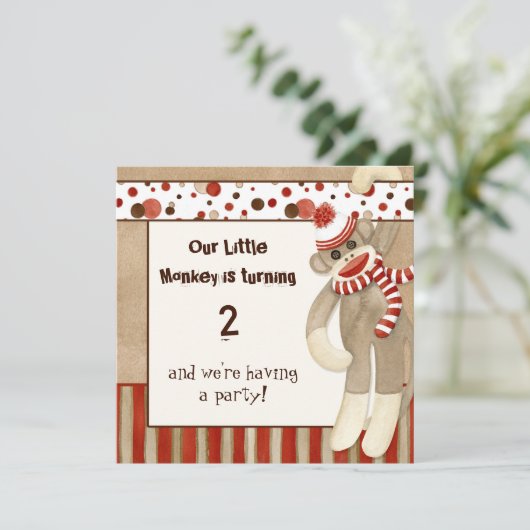 Sock Monkey, Uitnodiging voor verjaardagsfeestje (Staand voorkant)