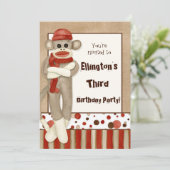 Sock Monkey, Uitnodiging voor verjaardagsfeestje (Staand voorkant)