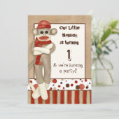 Sock Monkey, Uitnodiging voor verjaardagsfeestje (Staand voorkant)