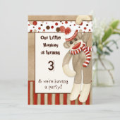 Sock Monkey, Uitnodiging voor verjaardagsfeestje (Staand voorkant)