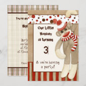 Sock Monkey, Uitnodiging voor verjaardagsfeestje (Voorkant / Achterkant)