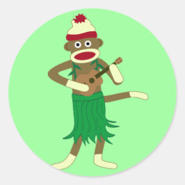 Sock Monkey Ukulele Ronde Sticker
