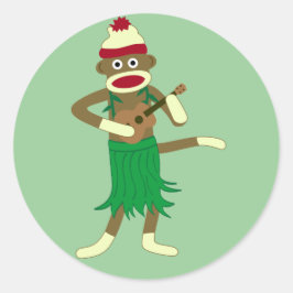 Sock Monkey Ukulele Ronde Sticker