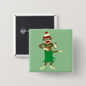 Sock Monkey Ukulele Vierkante Button 5,1 Cm (Voorkant /achterkant)