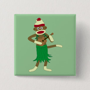 Sock Monkey Ukulele Vierkante Button 5,1 Cm