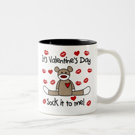 Sock Monkey-Valentijnsdag Tweekleurige Koffiemok (Rechts)