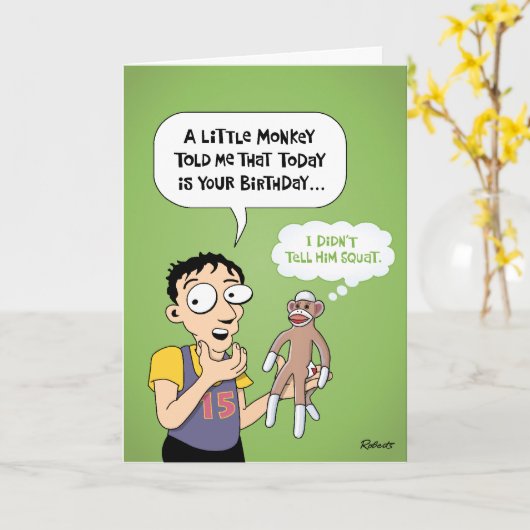 Sock Monkey Verjaardag Groet Kaart (Gele Bloem)